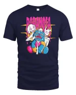 Paranoia Creepy Doll Mask Horror Dark Humor Graphic Tshirt - navy t-shirt on white background