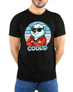 Cool Bear Sunglasses Retro Style Funny Animal Graphic Tshirt - model wearing black tee with hands behind back