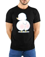 Funny Cute Duck Butt Cartoon Humor Graphic Animal Tshirt - model wearing black tee with hands behind back
