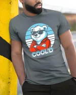 Cool Bear Sunglasses Retro Style Funny Animal Graphic Tshirt - model wearing grey tee, leaning on column