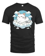 Sleeping Cat On Cloud Cute Relaxing Dreamy Graphic T-Shirt - black t-shirt on white background