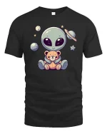 Cute Alien Teddy Bear Space Cartoon Kawaii Graphic T-Shirt - black t-shirt on white background