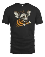 Skeleton Bee Funny Halloween Insect Cartoon Graphic T-Shirt - black t-shirt on white background