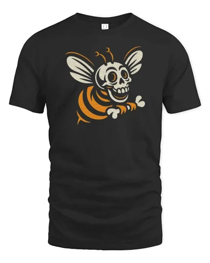 Skeleton Bee Funny Halloween Insect Cartoon Graphic T-Shirt - black t-shirt on white background