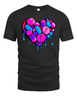 Melting Pill Heart Neon Graphic Love Aesthetic T-Shirt - black t-shirt on white background