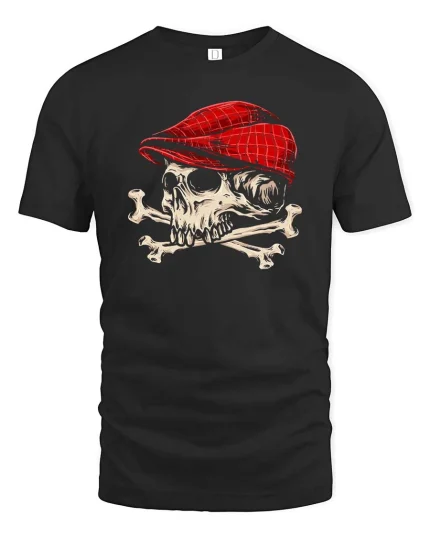 Skull Red Cap Vintage Graphic Cool Street Style T-Shirt - black t-shirt on white background