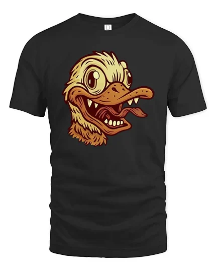Funny Duck Face Cartoon Vintage Style Cool Graphic T-Shirt - black t-shirt on white background