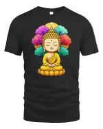Meditating Buddha Peaceful Spiritual Zen Art Graphic T-Shirt - black t-shirt on white background