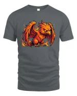Fiery Phoenix Rising Mythical Bird Flame Graphic T-Shirt - gray t-shirt on white background