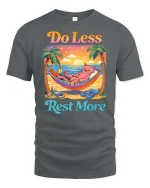 Do Less Rest More Cat Relaxing Beach Funny Graphic T-Shirt - gray t-shirt on white background