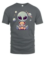 Cute Alien Teddy Bear Space Cartoon Kawaii Graphic T-Shirt - gray t-shirt on white background