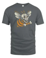 Skeleton Bee Funny Halloween Insect Cartoon Graphic T-Shirt - gray t-shirt on white background