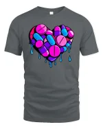 Melting Pill Heart Neon Graphic Love Aesthetic T-Shirt - gray t-shirt on white background
