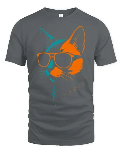 Cool Cat Sunglasses Neon Minimalist Graphic Stylish T-Shirt - gray t-shirt on white background