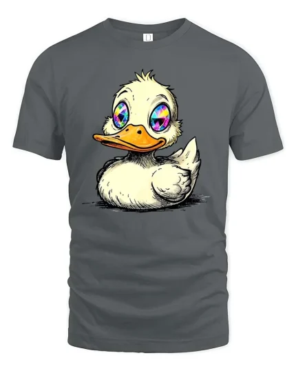 Cute Duck Psychedelic Eyes Funny Animal Graphic T-Shirt - gray t-shirt on white background