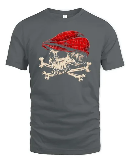 Skull Red Cap Vintage Graphic Cool Street Style T-Shirt - gray t-shirt on white background