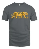 Tiger Word Art Graphic Bold Animal Style Cool T-Shirt - gray t-shirt on white background