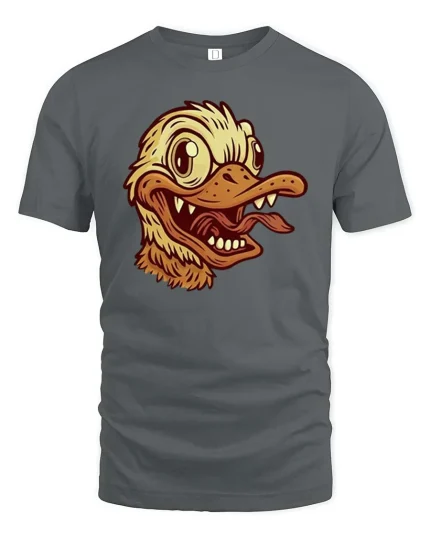 Funny Duck Face Cartoon Vintage Style Cool Graphic T-Shirt - gray t-shirt on white background