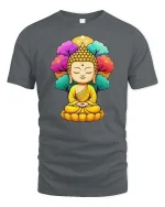Meditating Buddha Peaceful Spiritual Zen Art Graphic T-Shirt - gray t-shirt on white background