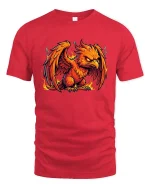 Fiery Phoenix Rising Mythical Bird Flame Graphic T-Shirt - red t-shirt on white background