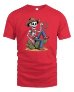 Skeleton Cowboy Lasso Western Desert Funny Graphic T-Shirt - red t-shirt on white background