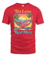 Do Less Rest More Cat Relaxing Beach Funny Graphic T-Shirt - red t-shirt on white background