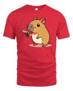 Funny Hamster Cartoon Character Humor Graphic Cool T-Shirt - red t-shirt on white background