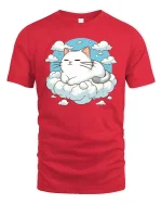 Sleeping Cat On Cloud Cute Relaxing Dreamy Graphic T-Shirt - red t-shirt on white background