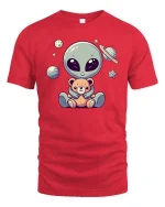 Cute Alien Teddy Bear Space Cartoon Kawaii Graphic T-Shirt - red t-shirt on white background
