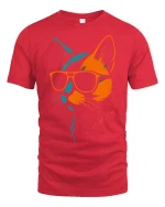 Cool Cat Sunglasses Neon Minimalist Graphic Stylish T-Shirt - red t-shirt on white background