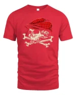 Skull Red Cap Vintage Graphic Cool Street Style T-Shirt - red t-shirt on white background