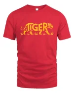 Tiger Word Art Graphic Bold Animal Style Cool T-Shirt - red t-shirt on white background