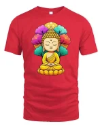 Meditating Buddha Peaceful Spiritual Zen Art Graphic T-Shirt - red t-shirt on white background