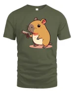 Funny Hamster Cartoon Character Humor Graphic Cool T-Shirt - military green t-shirt on white background