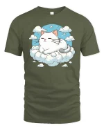 Sleeping Cat On Cloud Cute Relaxing Dreamy Graphic T-Shirt - military green t-shirt on white background