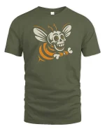 Skeleton Bee Funny Halloween Insect Cartoon Graphic T-Shirt - military green t-shirt on white background