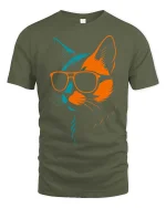 Cool Cat Sunglasses Neon Minimalist Graphic Stylish T-Shirt - military green t-shirt on white background