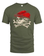 Skull Red Cap Vintage Graphic Cool Street Style T-Shirt - military green t-shirt on white background