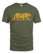 Tiger Word Art Graphic Bold Animal Style Cool T-Shirt - military green t-shirt on white background