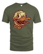 Funny Duck Face Cartoon Vintage Style Cool Graphic T-Shirt - military green t-shirt on white background