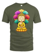 Meditating Buddha Peaceful Spiritual Zen Art Graphic T-Shirt - military green t-shirt on white background