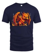 Fiery Phoenix Rising Mythical Bird Flame Graphic T-Shirt - navy t-shirt on white background