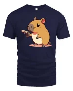 Funny Hamster Cartoon Character Humor Graphic Cool T-Shirt - navy t-shirt on white background