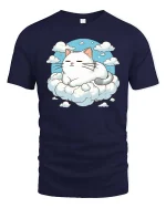 Sleeping Cat On Cloud Cute Relaxing Dreamy Graphic T-Shirt - navy t-shirt on white background