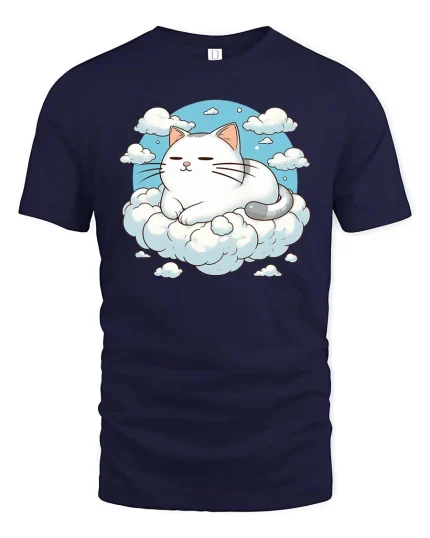 Sleeping Cat On Cloud Cute Relaxing Dreamy Graphic T-Shirt - navy t-shirt on white background