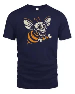 Skeleton Bee Funny Halloween Insect Cartoon Graphic T-Shirt - navy t-shirt on white background