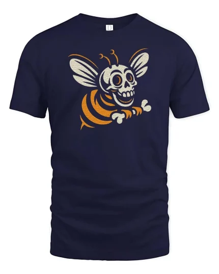 Skeleton Bee Funny Halloween Insect Cartoon Graphic T-Shirt - navy t-shirt on white background