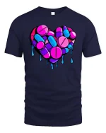 Melting Pill Heart Neon Graphic Love Aesthetic T-Shirt - navy t-shirt on white background