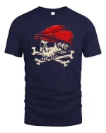 Skull Red Cap Vintage Graphic Cool Street Style T-Shirt - navy t-shirt on white background