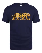 Tiger Word Art Graphic Bold Animal Style Cool T-Shirt - navy t-shirt on white background